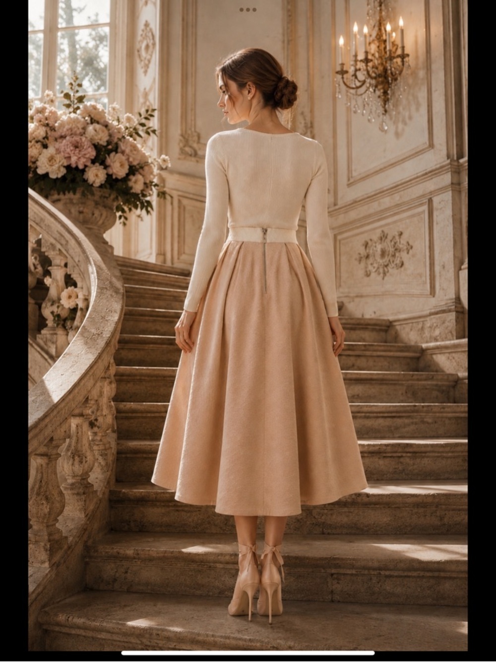 Soft Balletcore Textured Circle Skirt | Blush & Ivory Full Midi Skirt Pockets XS - Picture 9 of 16